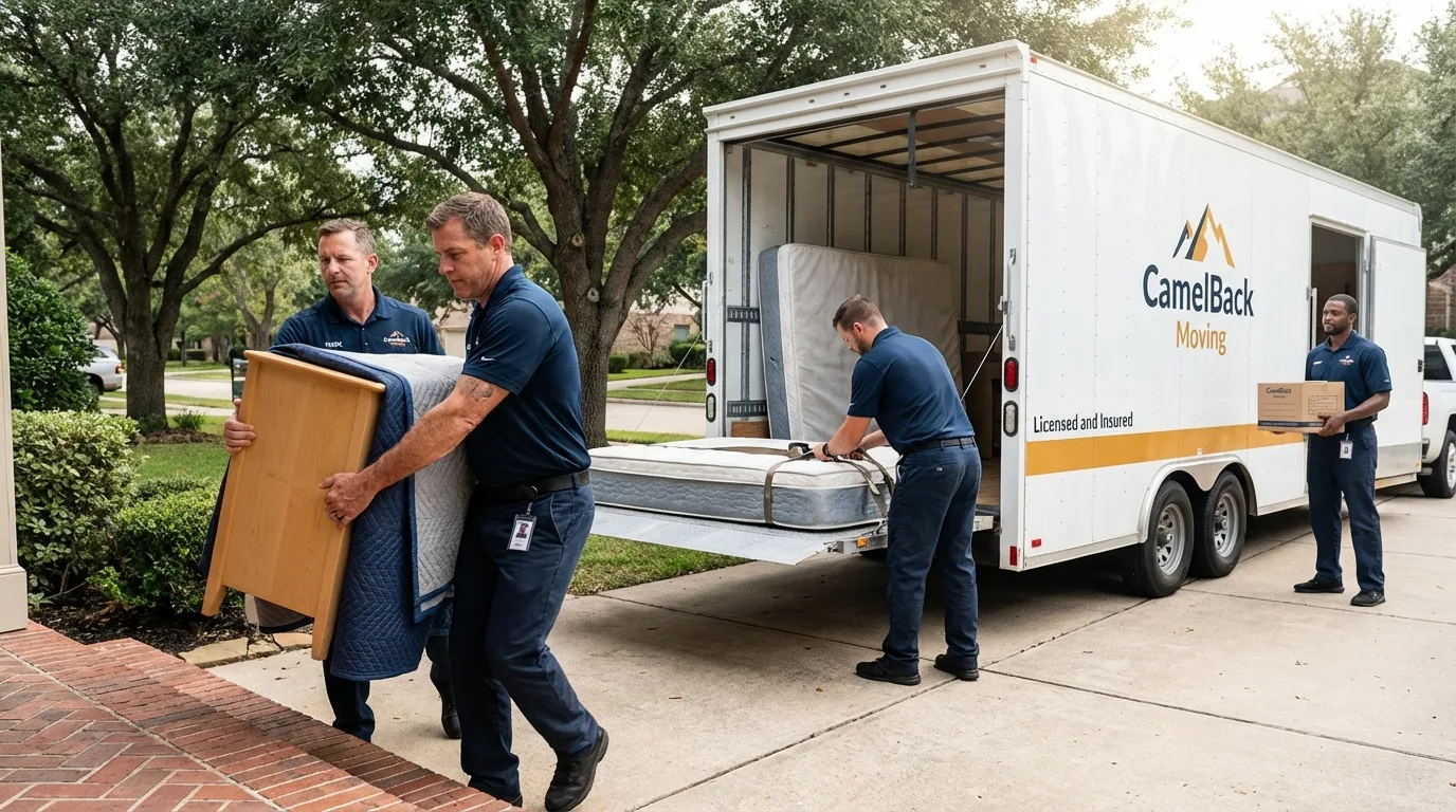 Crew loading residential truck for cross-state move from Redby, MN